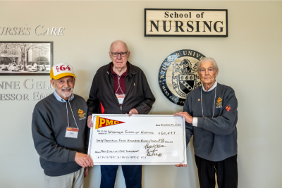 Class of 1964 alumni present a check to the School of Nursing