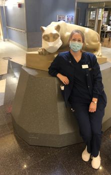 Amelia Kramer poses while on clinical rotation.