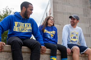 students wearing widener sweatshirts