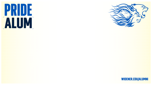 Pride Alum in top left corner on yellow background with pride lions logo