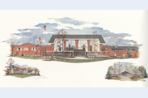 Delaware Law watercolor rendering watercolor rendering of Delaware Law School