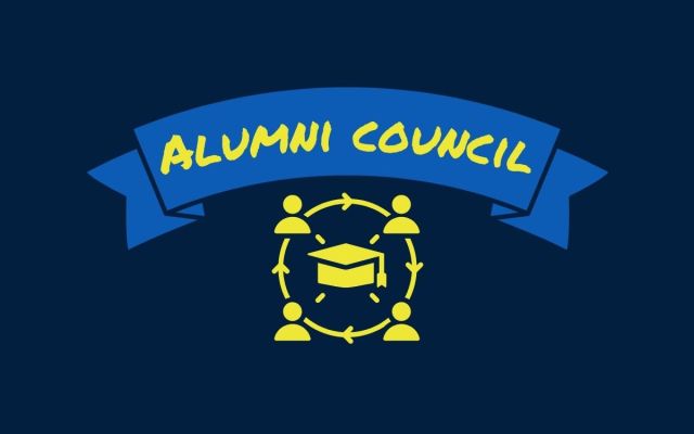 alumni council banner with graphic of alumni network surrounding a graduation cap